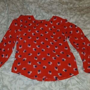 LOFT Red Floral Long-Sleeve Blouse